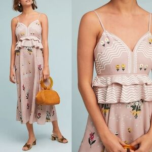 Floral Ruffle Midi Dress - Pink